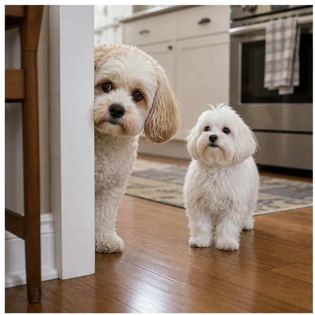 Molly and Shaina peek into the kitchen.