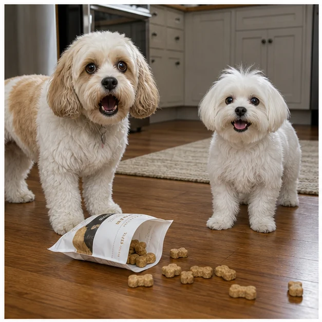 Molly and Shaina stand near spilled treats.