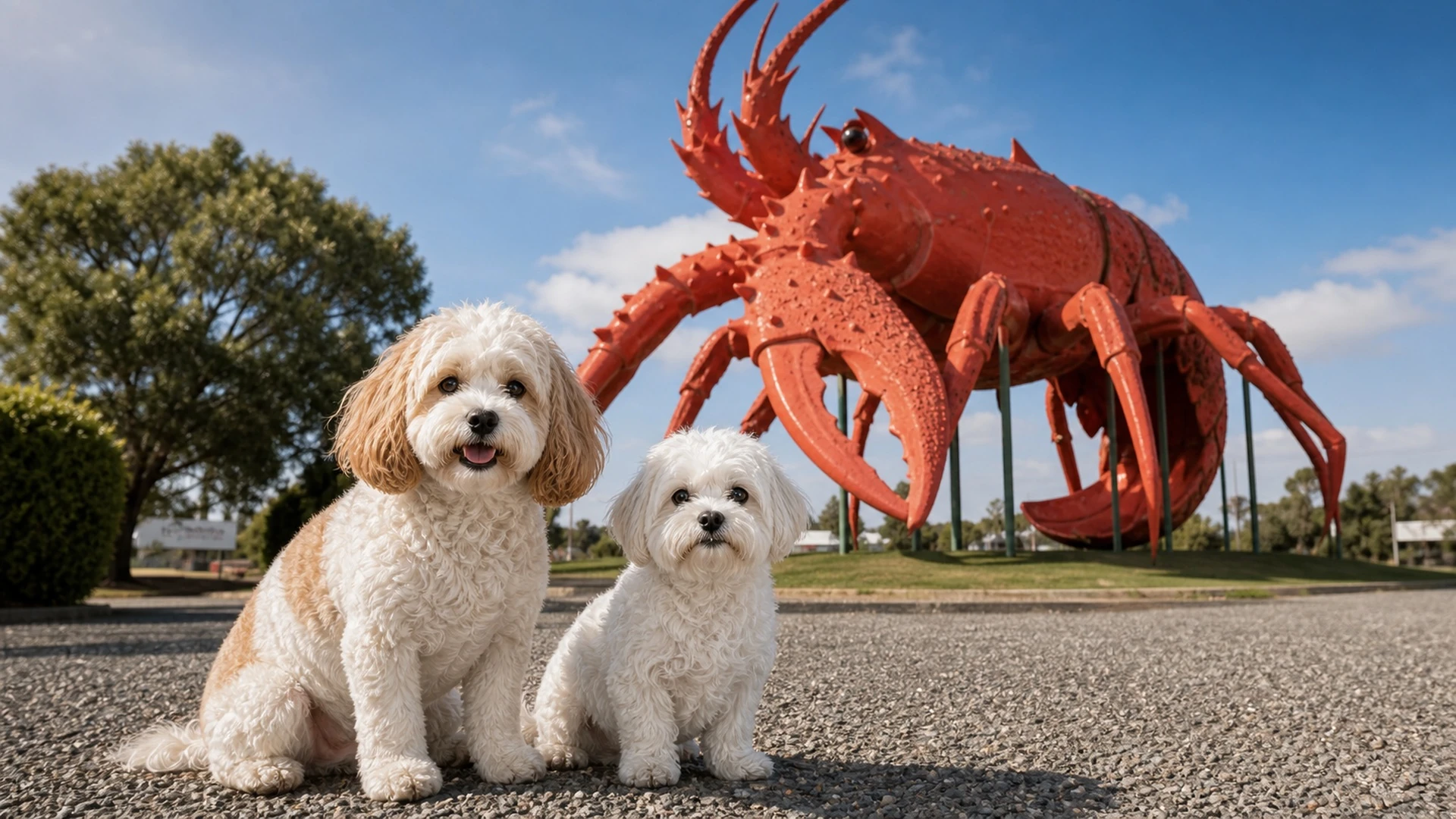 Molly and Shaina visiting the Big Lobster in South Australia