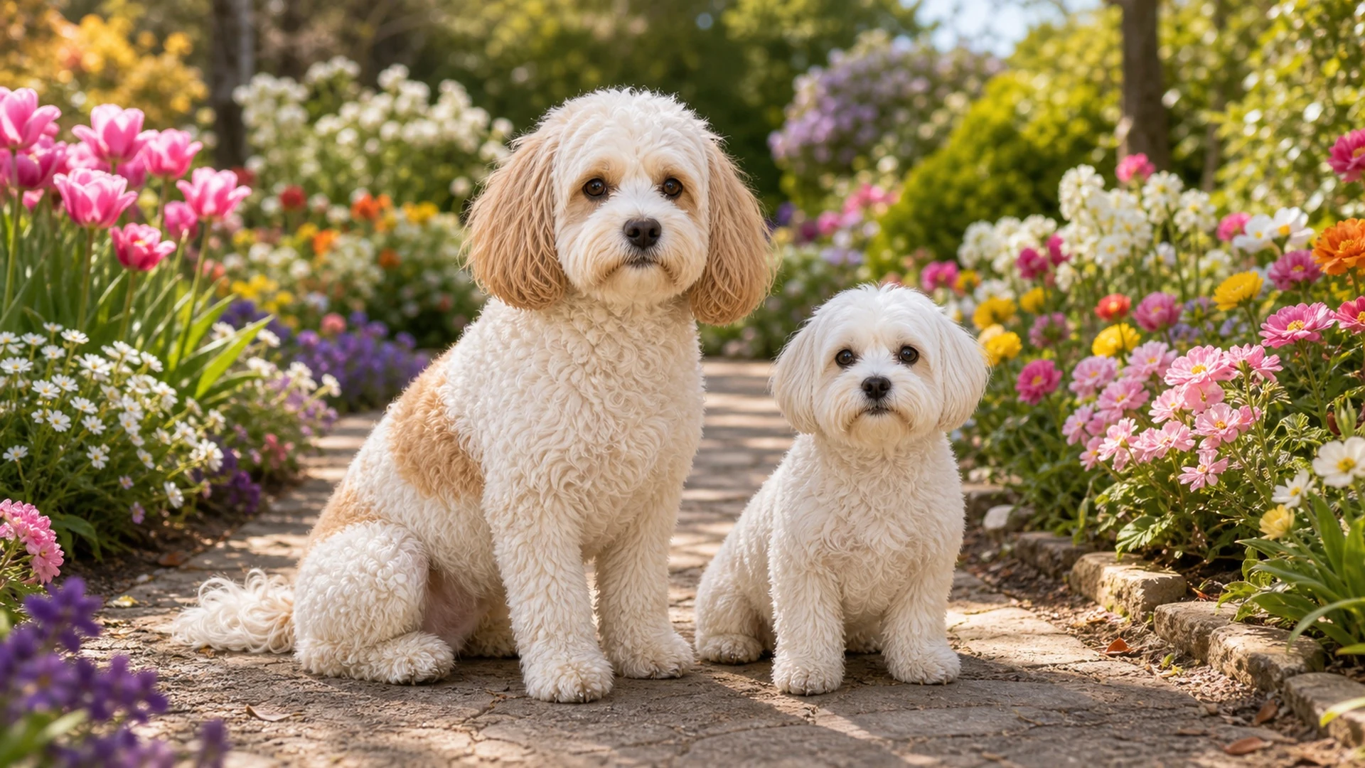 Molly and Shaina together in a colorful flower garden