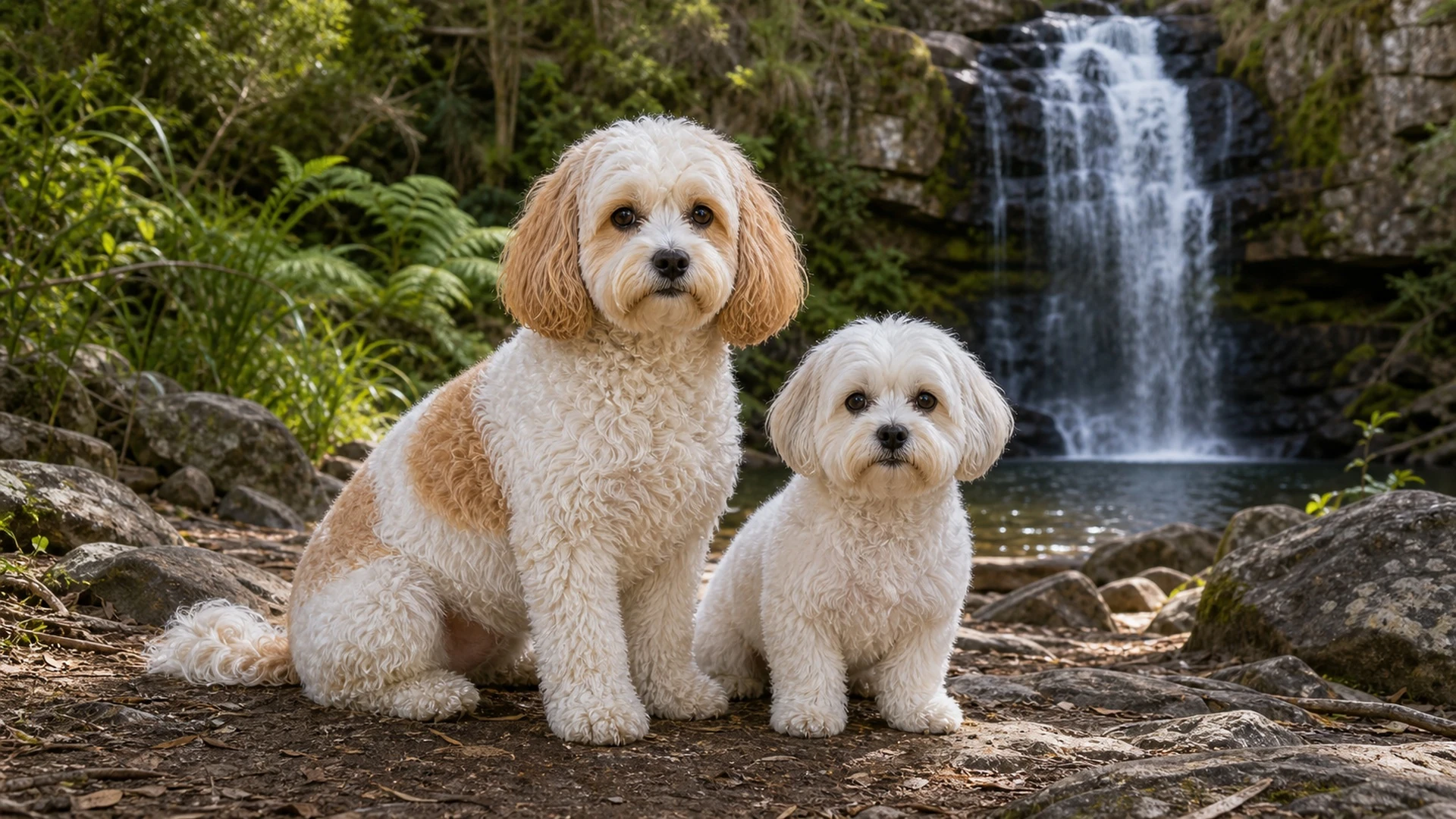 Molly and Shaina together beside a forest waterfall