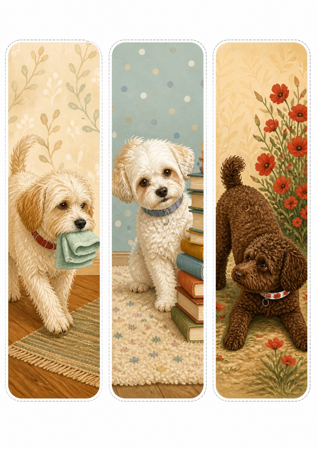 Three printable dog bookmarks