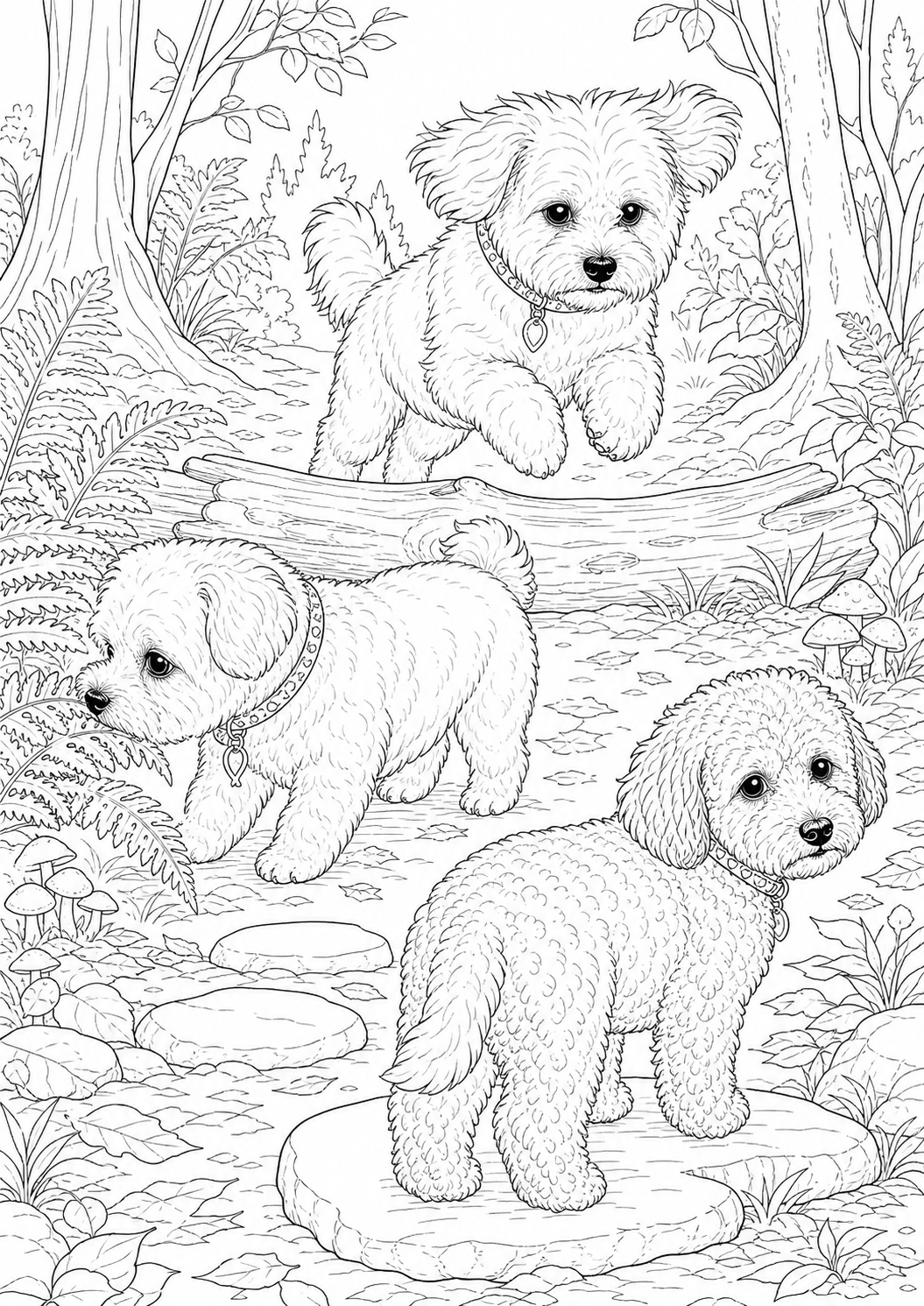 Trail adventure dog colouring page
