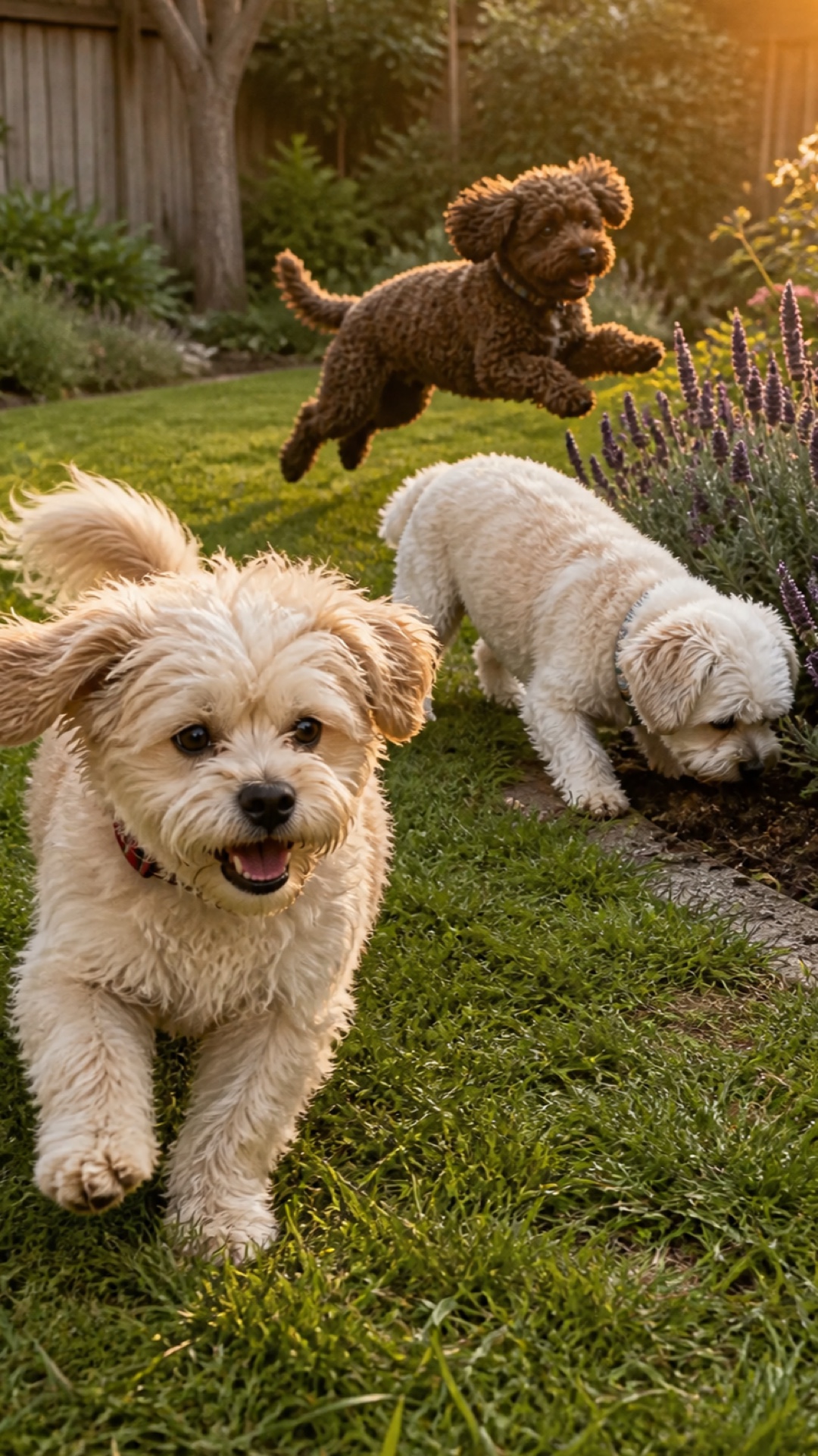 Portrait garden scene with Molly, Shaina, and Poppy